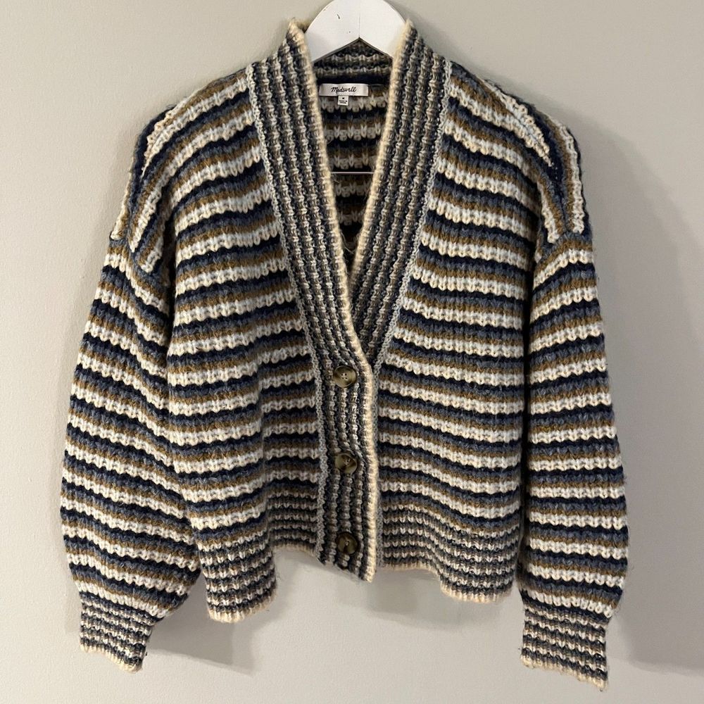 Madewell Waller Crop Cardigan Sweater in Stripe Size Medium